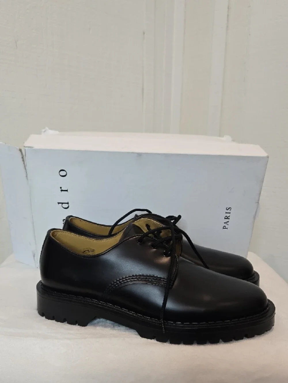 Sandro Men's Black Leather Derby Shoes - Classic Lace-Up Sz 42